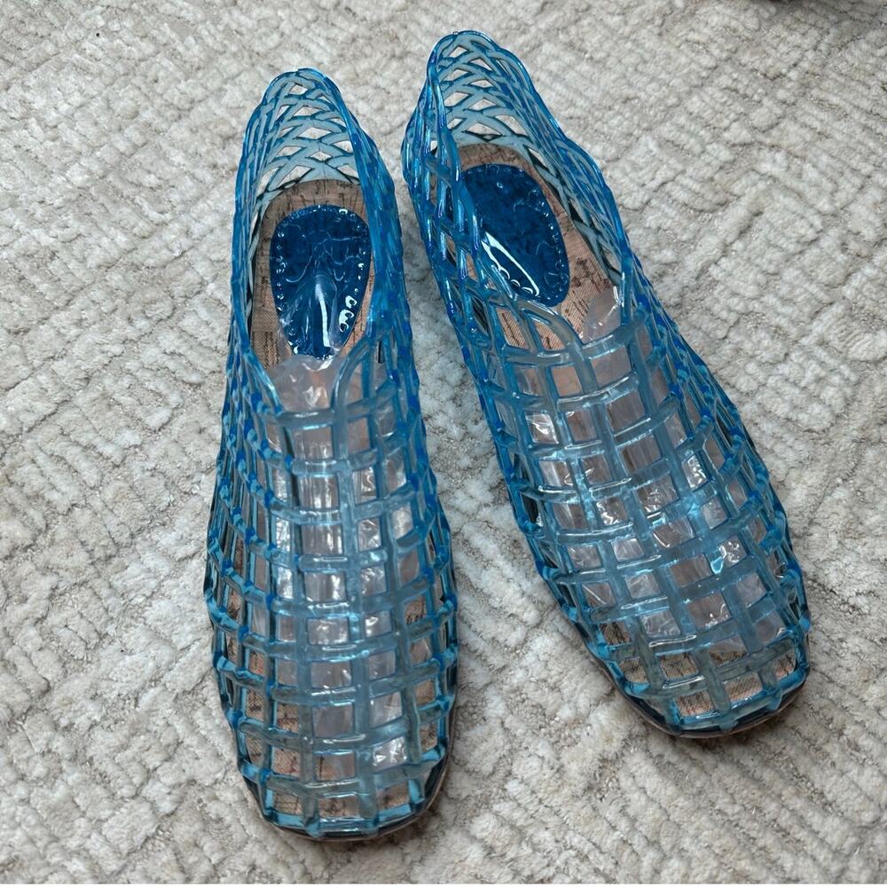 Blue Jelly Mesh Ballet Flats for Women Clear Hollow Jellies Flat Sandals - Picture 4 of 8